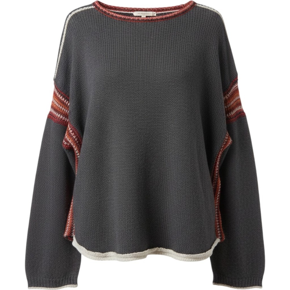 Natural Life Gray Knit Trim Oversize Sweatshirt S/M Cozy Loungewear Boho Top